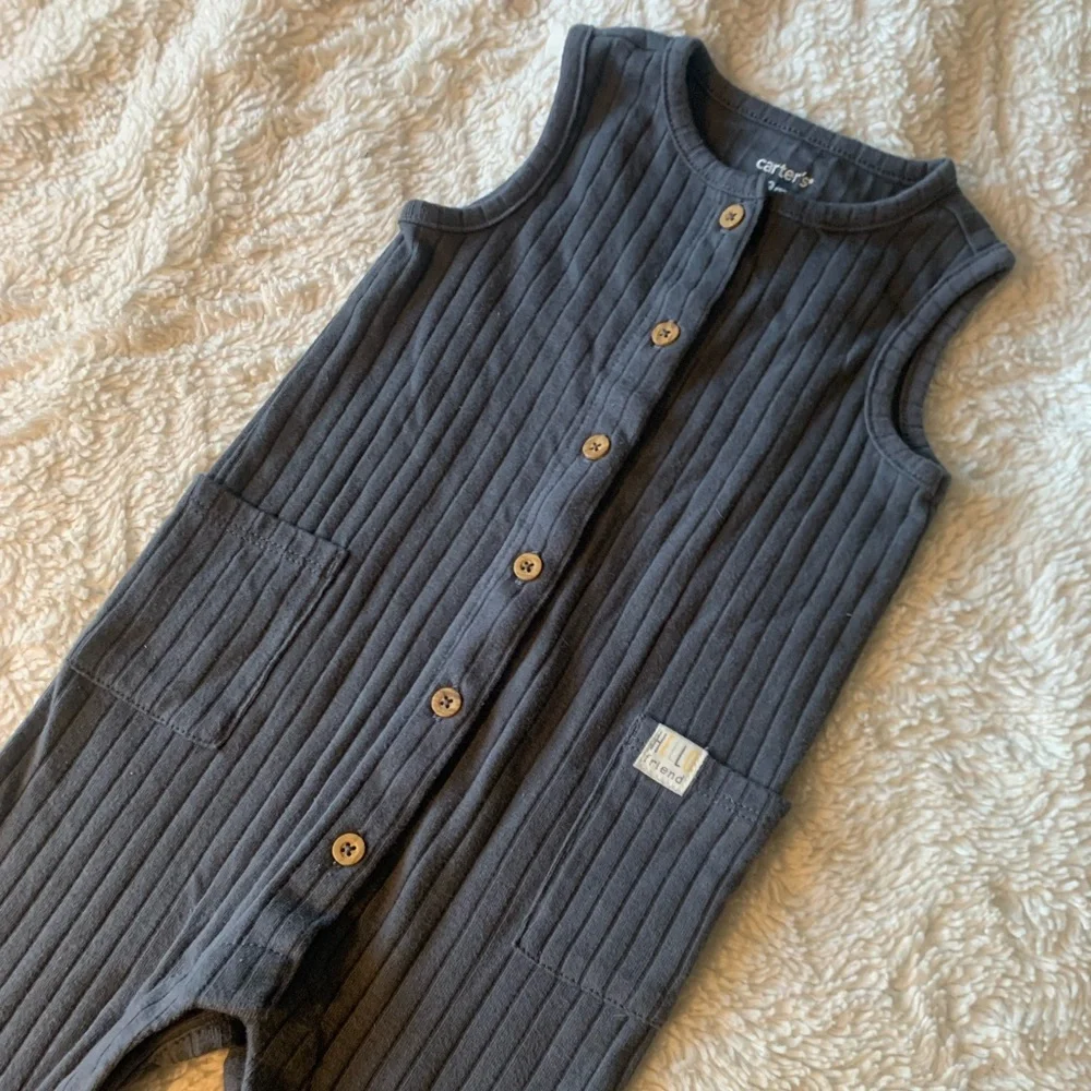 Gray Blue Ribbed romper summery versatile sleeveless - Picture 2 of 8